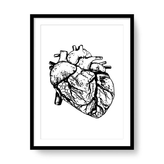 'Heart' in black and white art print.